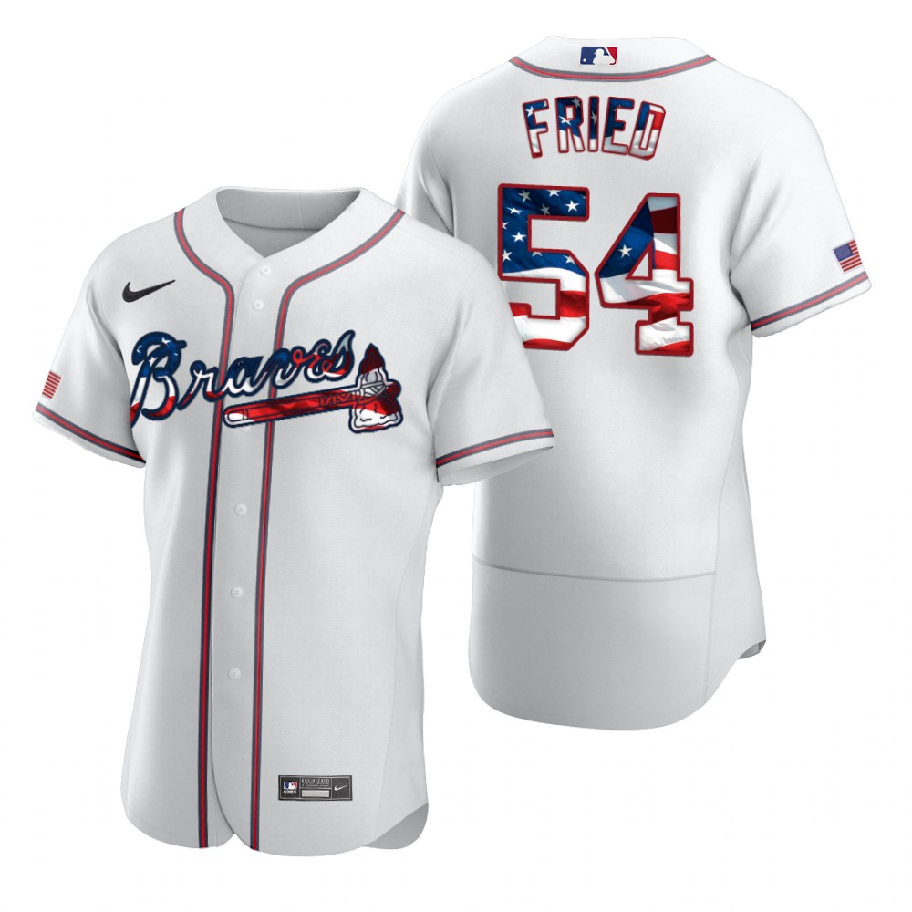 Atlanta Braves 54 Max Fried Men Nike White Fluttering USA Flag Limited Edition Authentic MLB Jersey